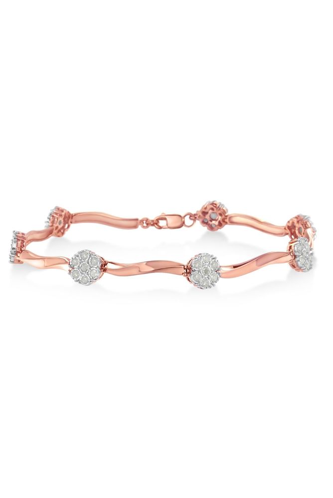 Sterling Silver 1.0 cttw Diamond Floral Link Bracelet